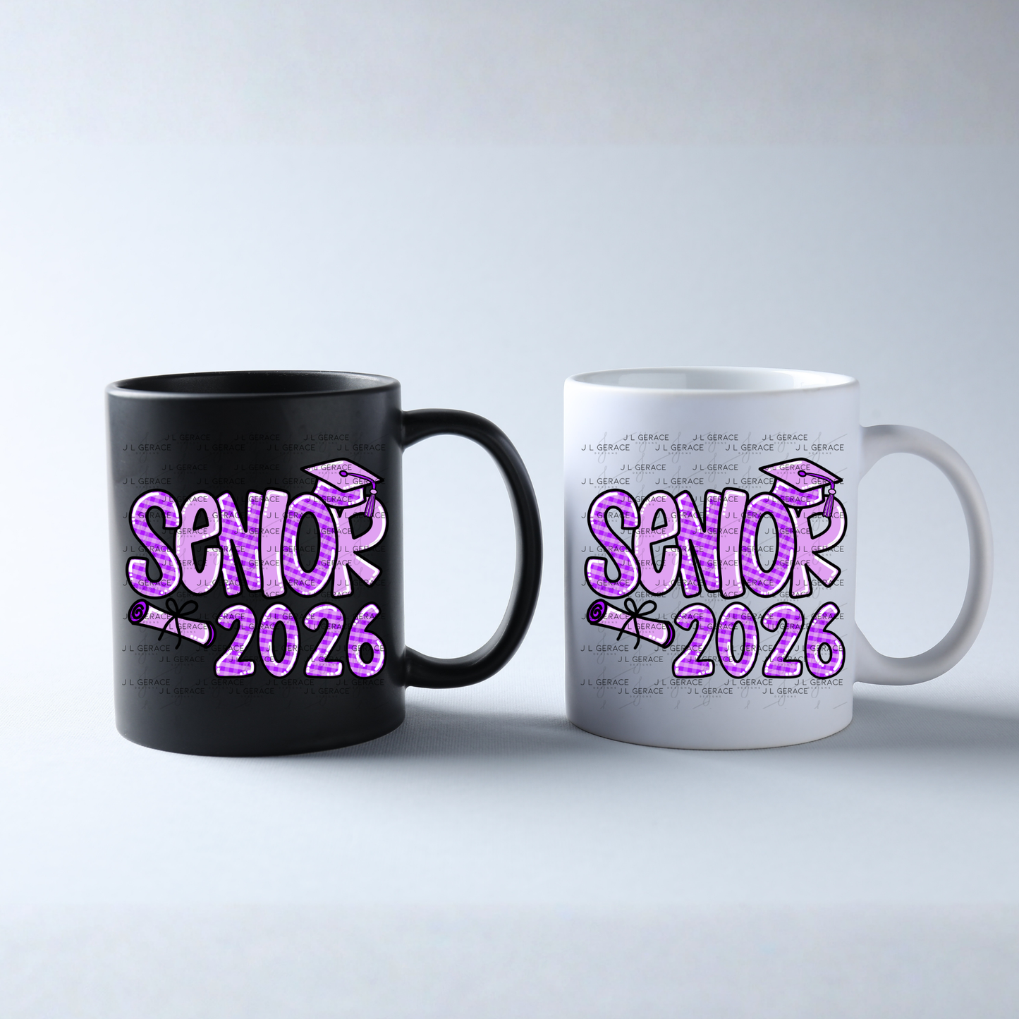 Senior 2026 PNG – Purple Gingham Graduation Cap and Diploma Design