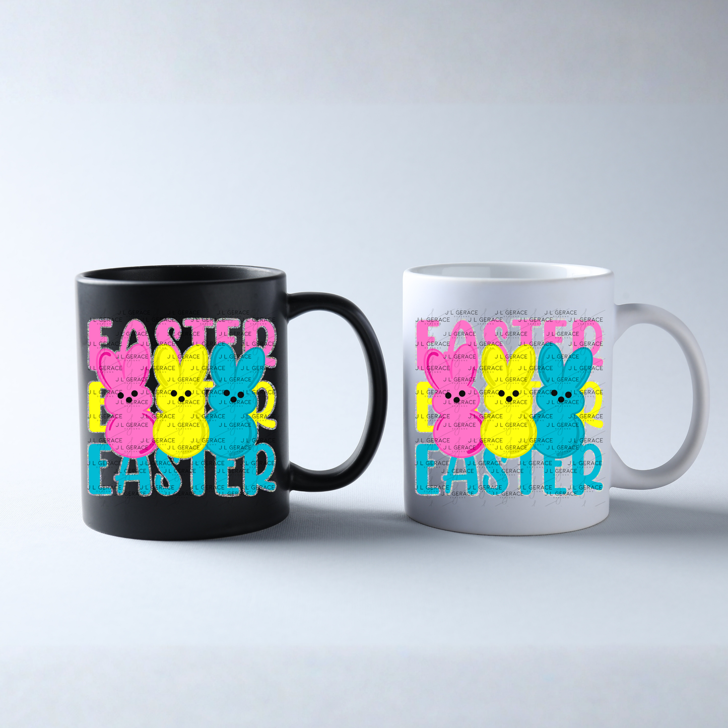 EASTER EASTER EASTER Bunnies Pink - Yellow - Blue Chunky Glitter Outline PNG