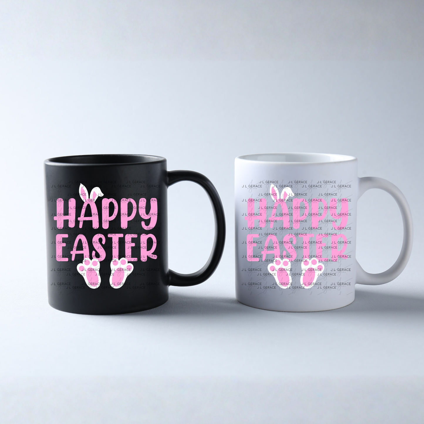 Happy Easter Bunny Ears and Feet Pink PNG