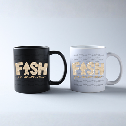 Fish Mama PNG – Tan Glossy “FISH Mama” Design with Fish Letter