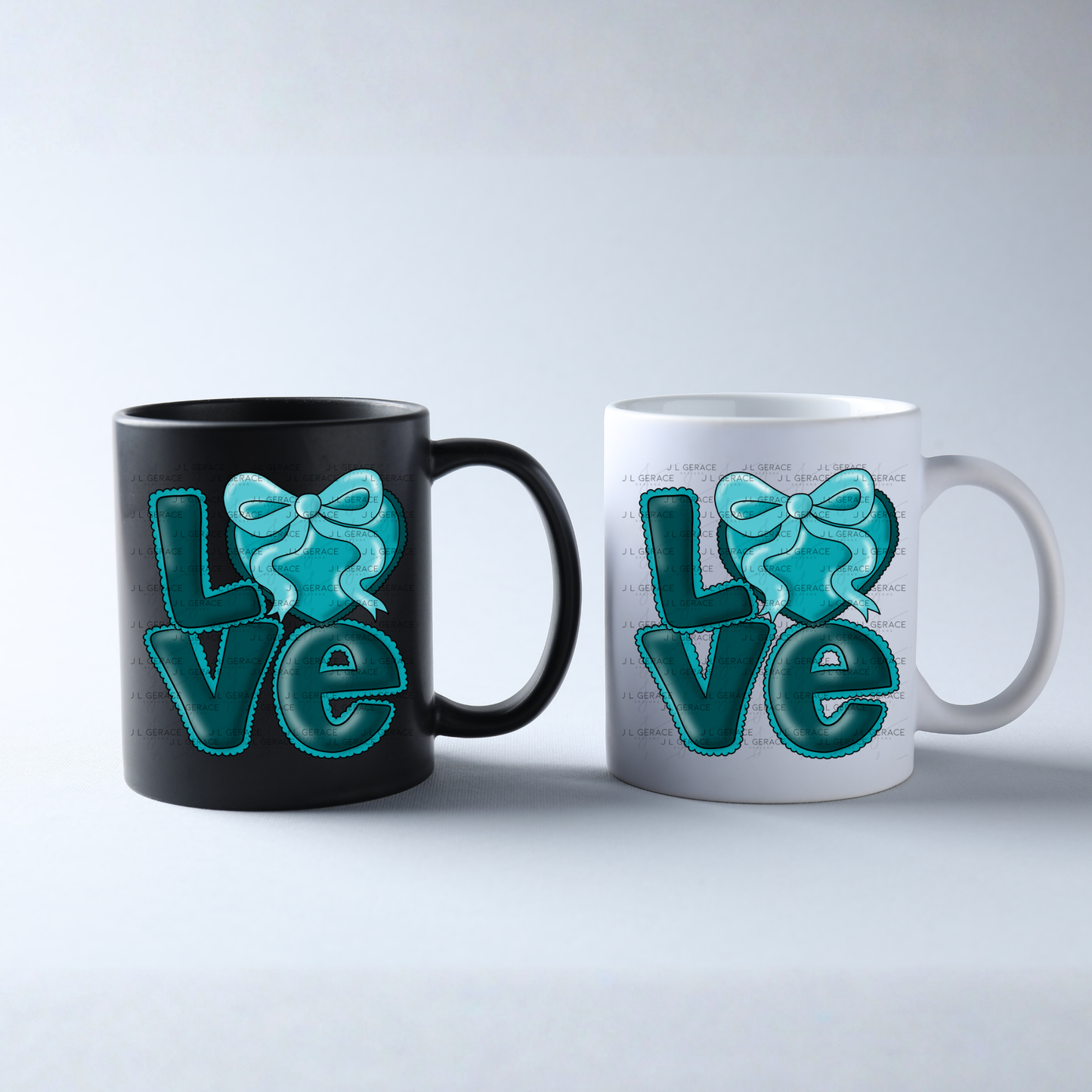 Dark Teal Love Bubble Letter PNG with Bow Accent Black outline Design