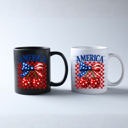 America Patriotic Cherries Bow PNG Design