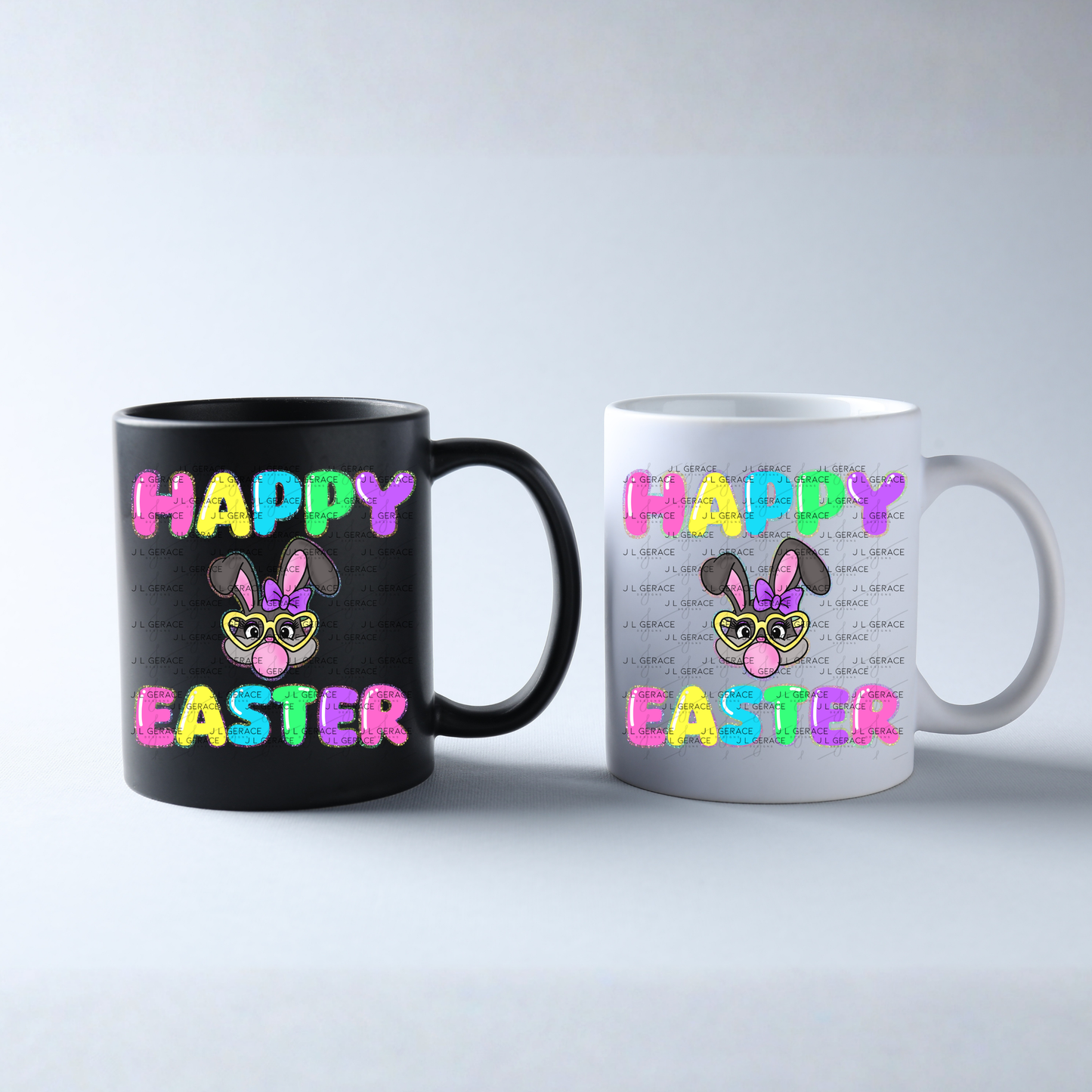 Happy Easter Bunny Bubblegum Rainbow Glitter Letters Clipart Sublimation PNG