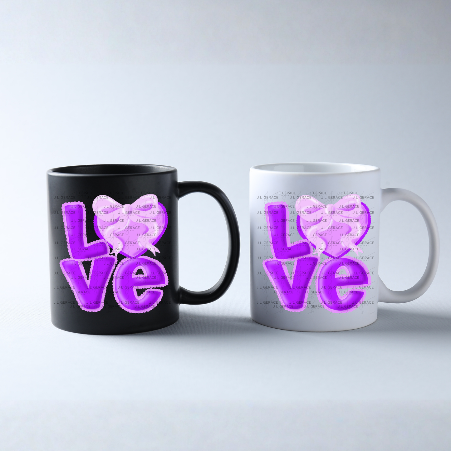 Purple Love Bubble Letter PNG with Heart Bow Design Scalloped Trim