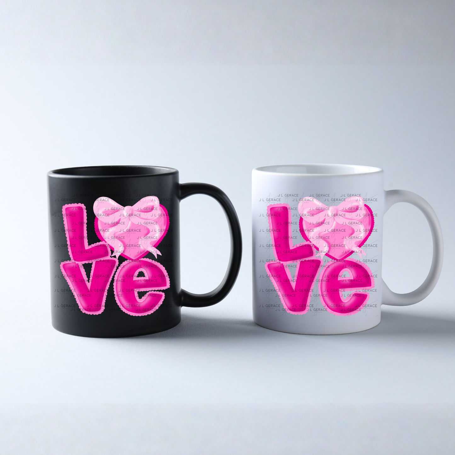 Love Pink Bubble Letter PNG with Heart Bow Design