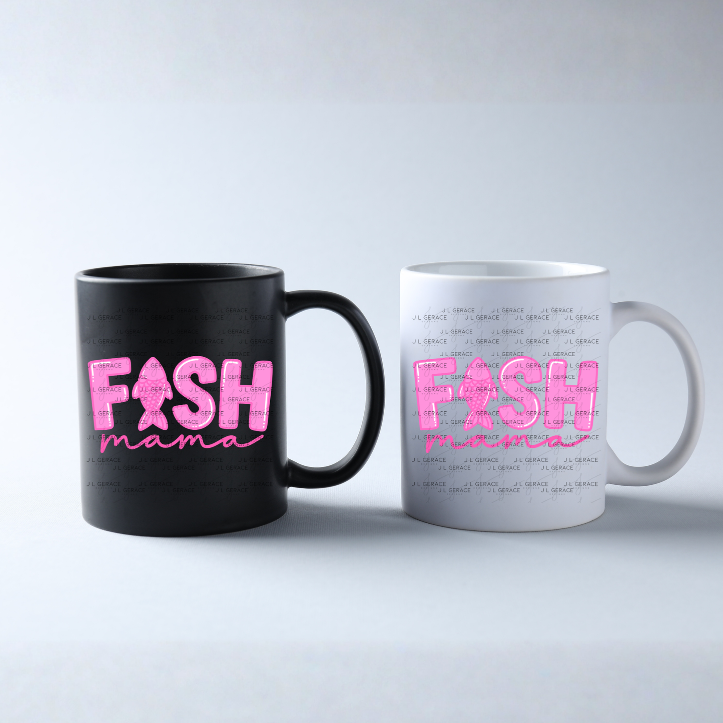 Fish Mama PNG – Pink Fishing Design with Fish Silhouette Letter