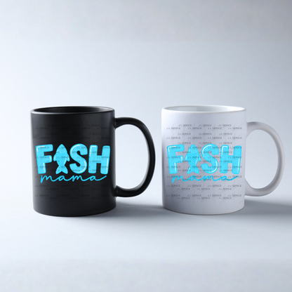 Fish Mama PNG – Blue Fishing Design with Fish Silhouette Letter