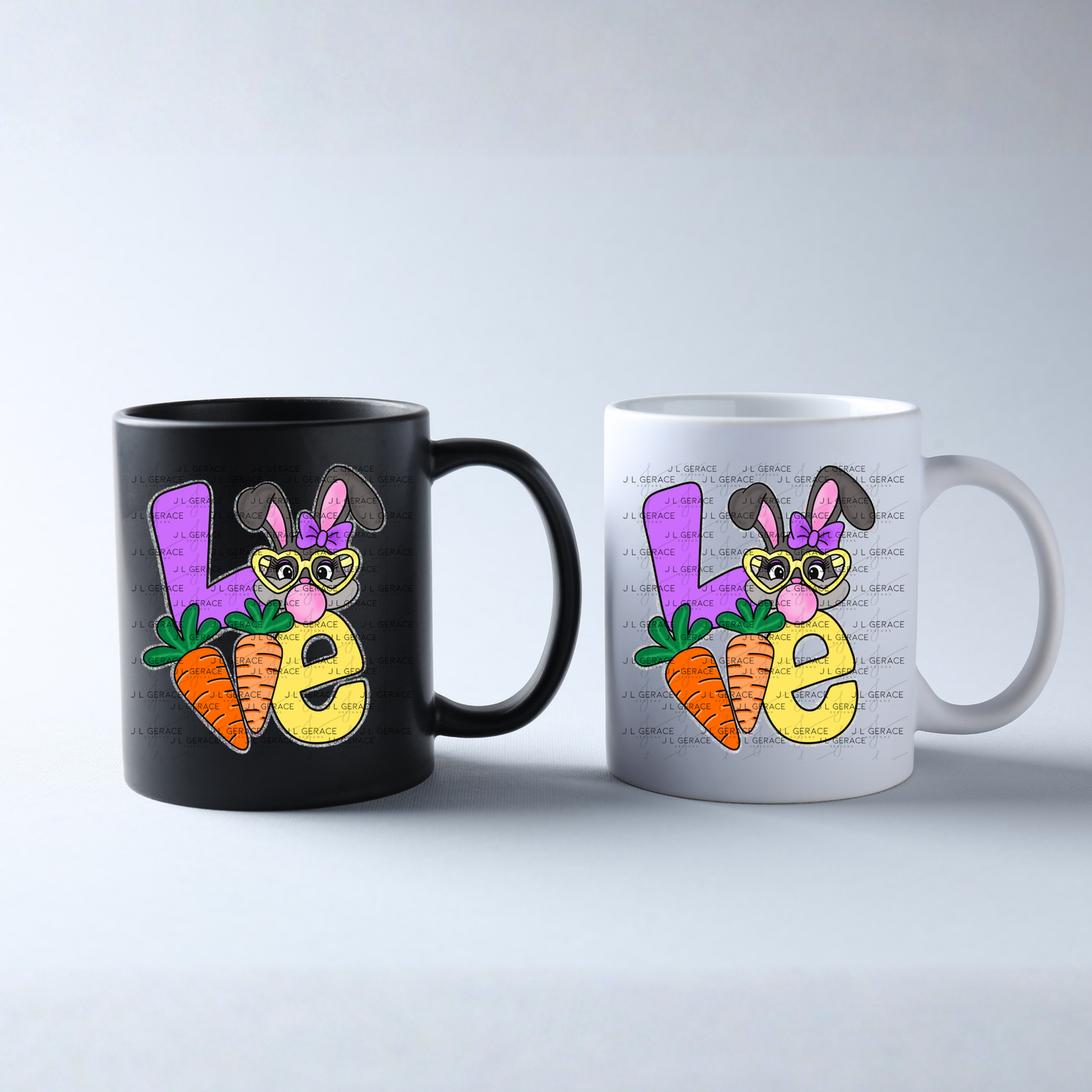 LOVE Easter Bunny with Carrots - Chunky Glitter Outline PNG