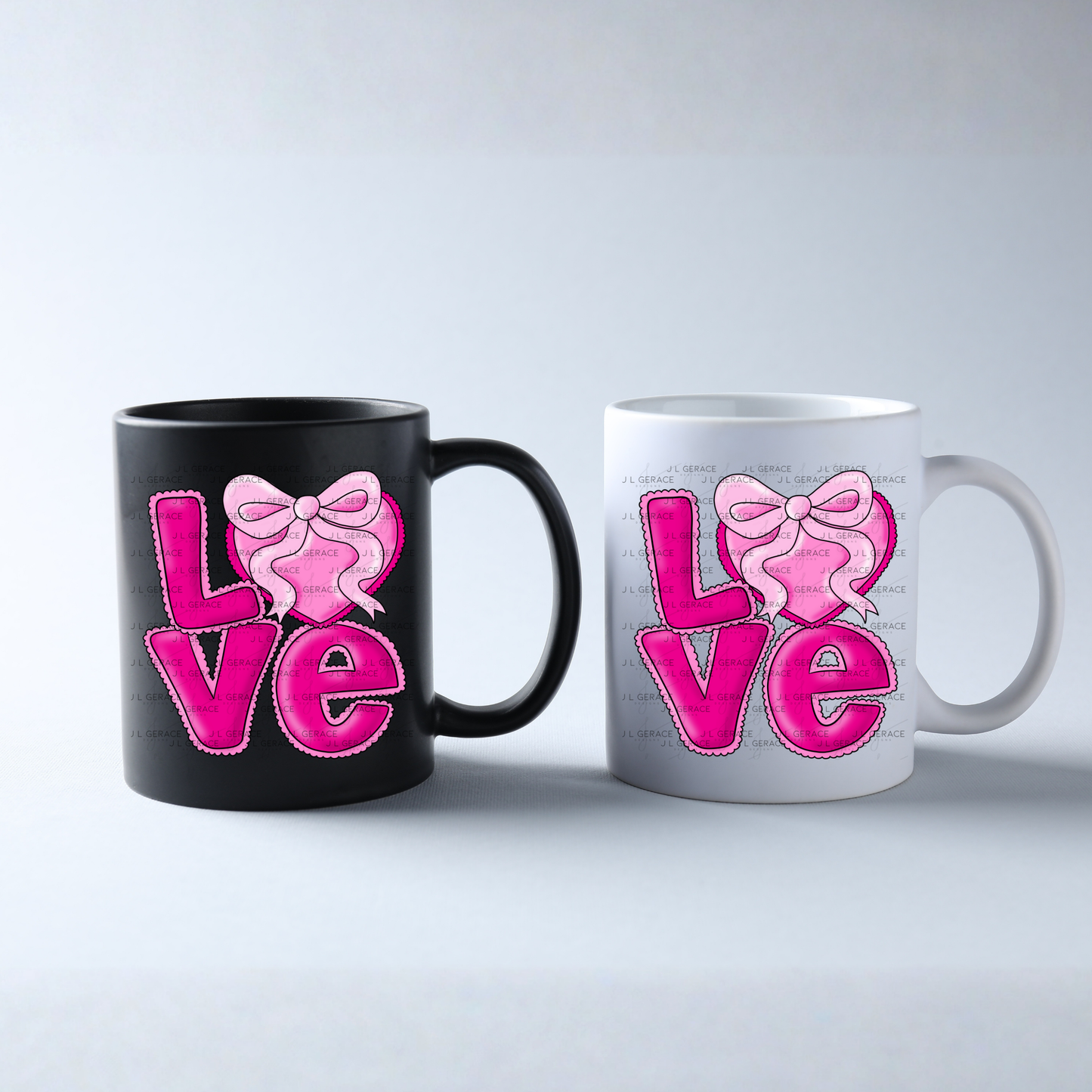 Love Pink Heart Bow PNG Valentine Word Art Design with outline