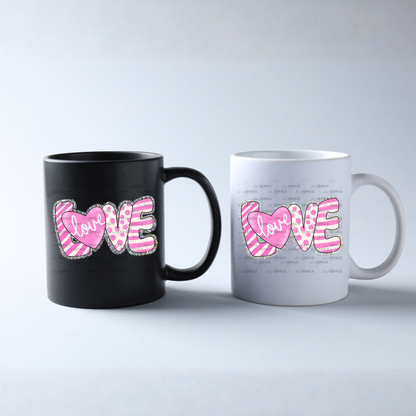 Glitter Outline Love Word PNG with Heart – Pink Mixed Pattern Design