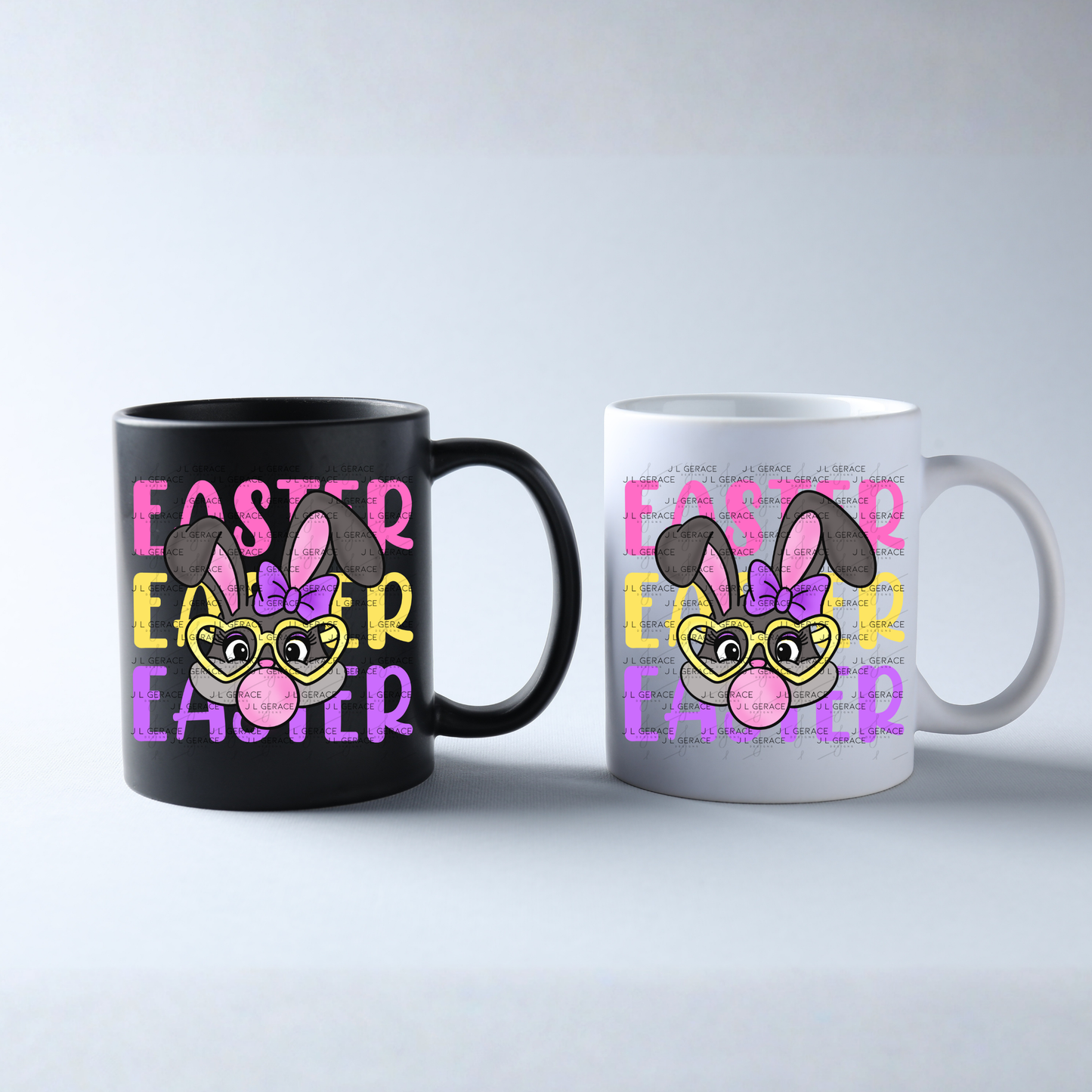 EASTER EASTER EASTER Bunny with Glasses Pink - Yellow - Purple PNG