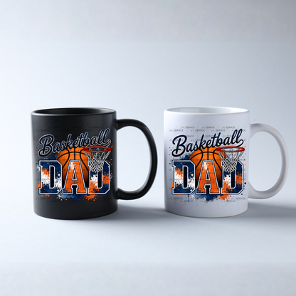 Basketball Dad PNG – Blue Orange Paint Splatter Design with Hoop and Ball