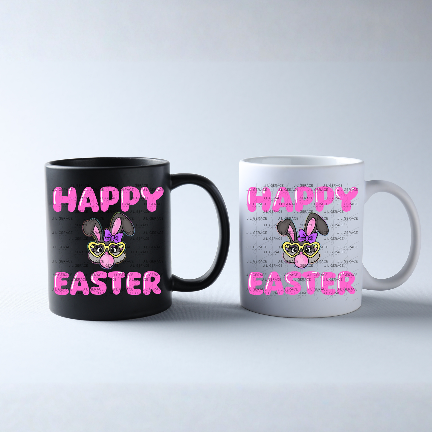 Happy Easter Bunny Bubblegum Rainbow Glitter Clipart Sublimation PNG