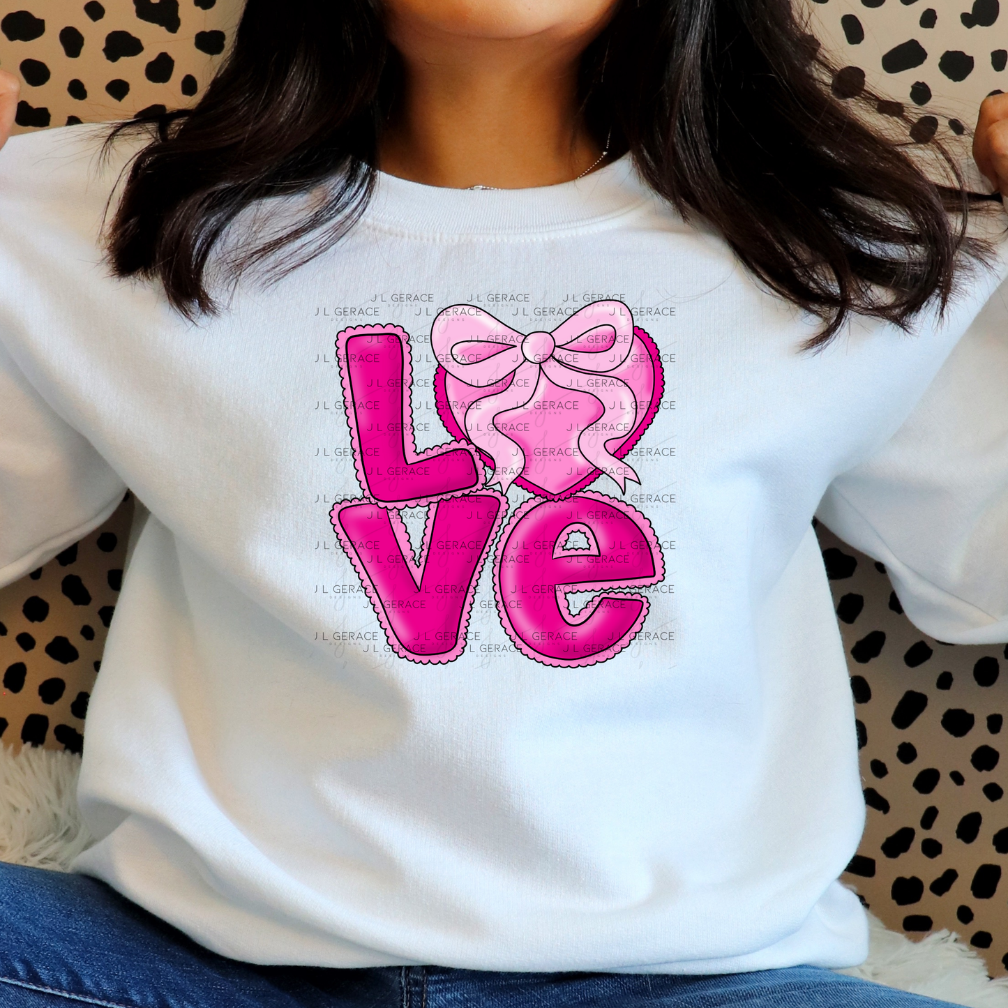Love Pink Heart Bow PNG Valentine Word Art Design with outline
