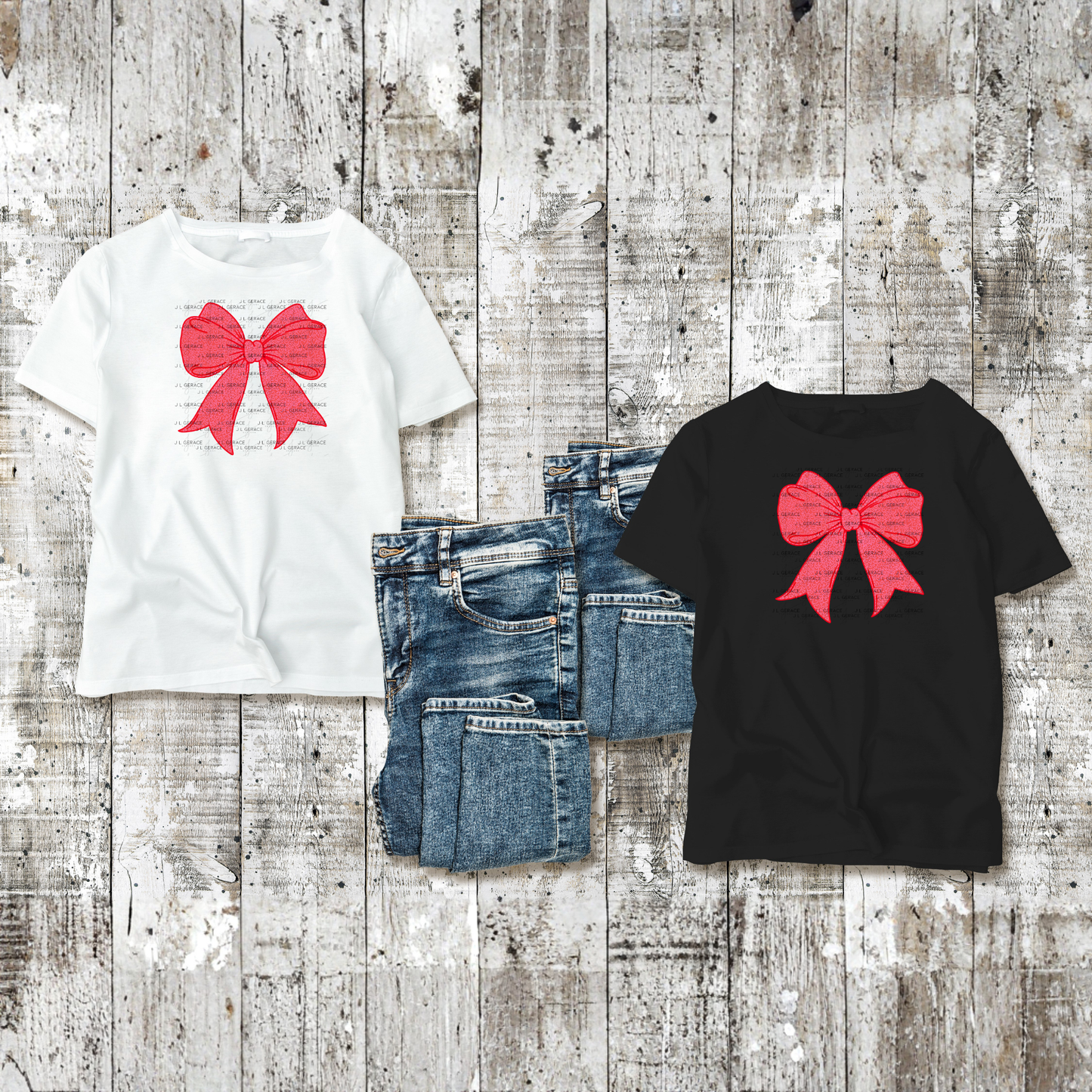 Red Heart Pattern Ribbon Bow PNG Clipart – Valentine Bow Digital Download