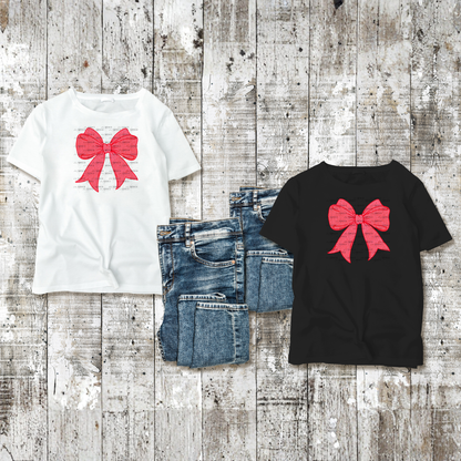 Red Heart Pattern Ribbon Bow PNG Clipart – Valentine Bow Digital Download