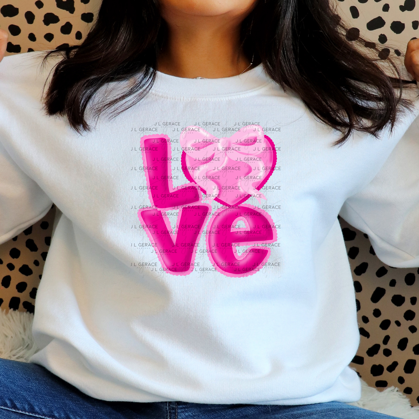 Love Pink Bubble Letter PNG with Heart Bow Design