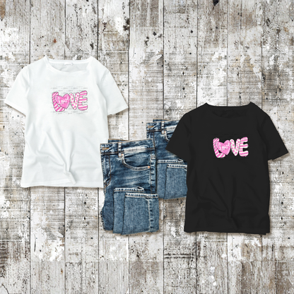 Pink Love Word PNG with Heart – Paint Splatter Mixed Pattern Design