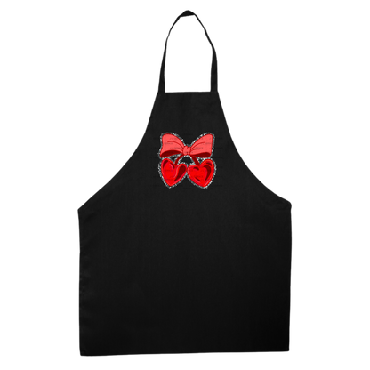 Red Heart Cherries PNG with Bow String Glitter Outline Design