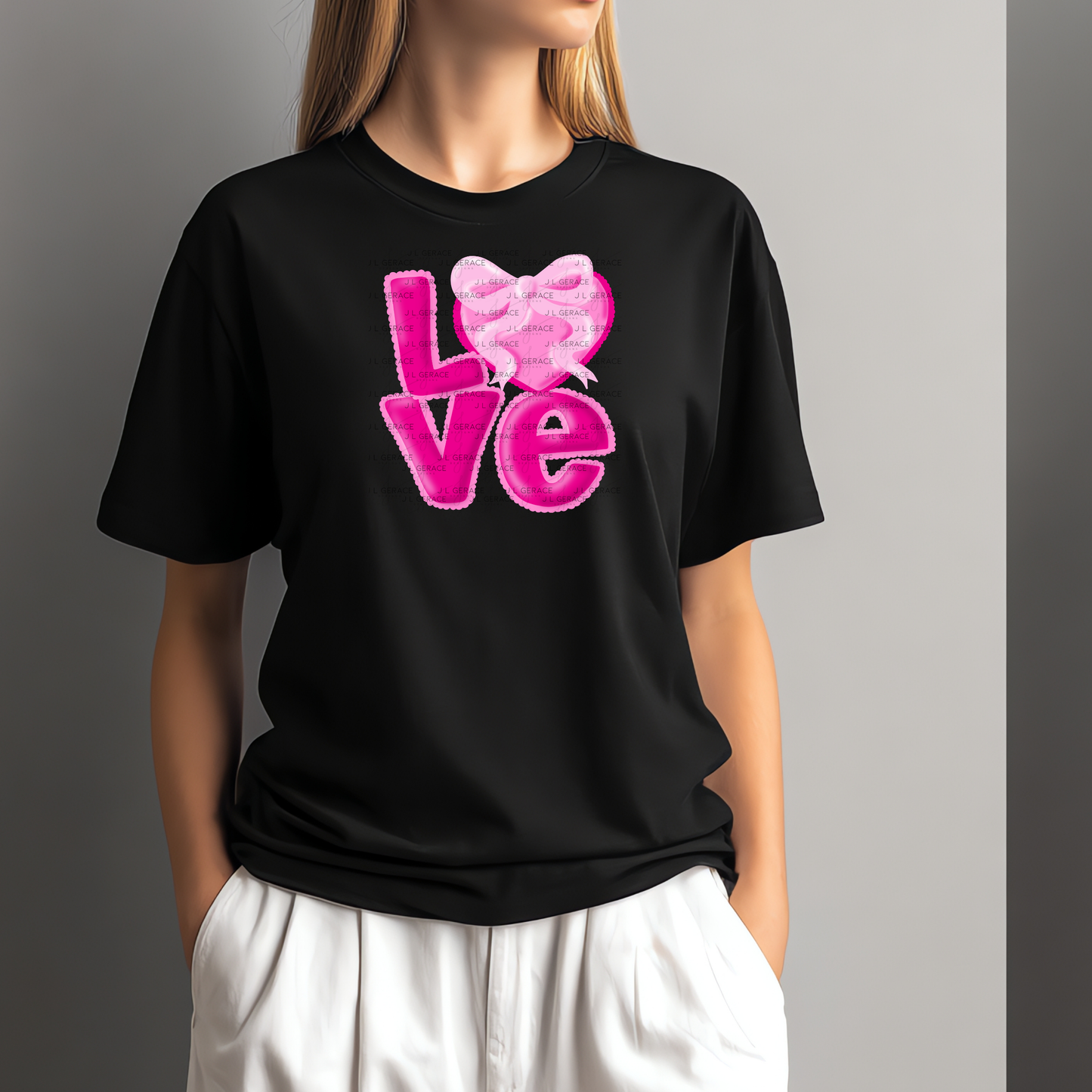 Love Pink Bubble Letter PNG with Heart Bow Design