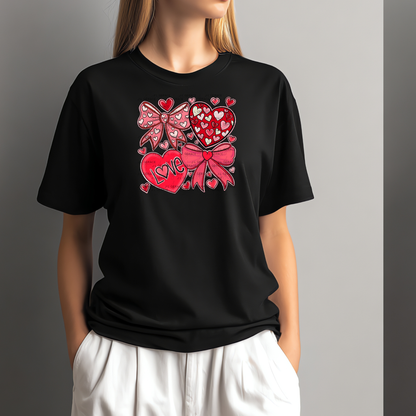 Valentine Love Hearts & Bows PNG with Glitter Outline Set