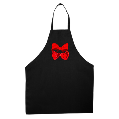 Red Heart Cherries PNG with Bow Glossy Solid Design