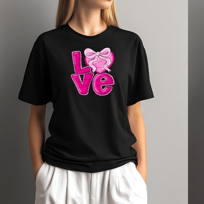 Love Pink Heart Bow PNG Valentine Word Art Design with outline