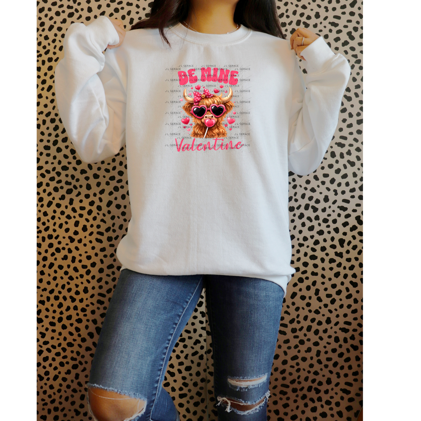 Be Mine Valentine Highland Cow PNG – Cute Valentine Cow with Sunglasses