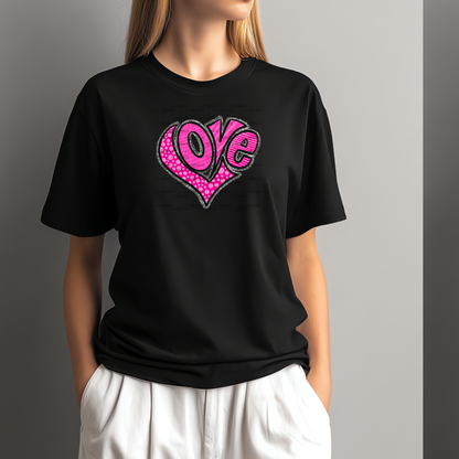 Pink Love Heart Polka Dots and stripes PNG with Glitter Outline Design