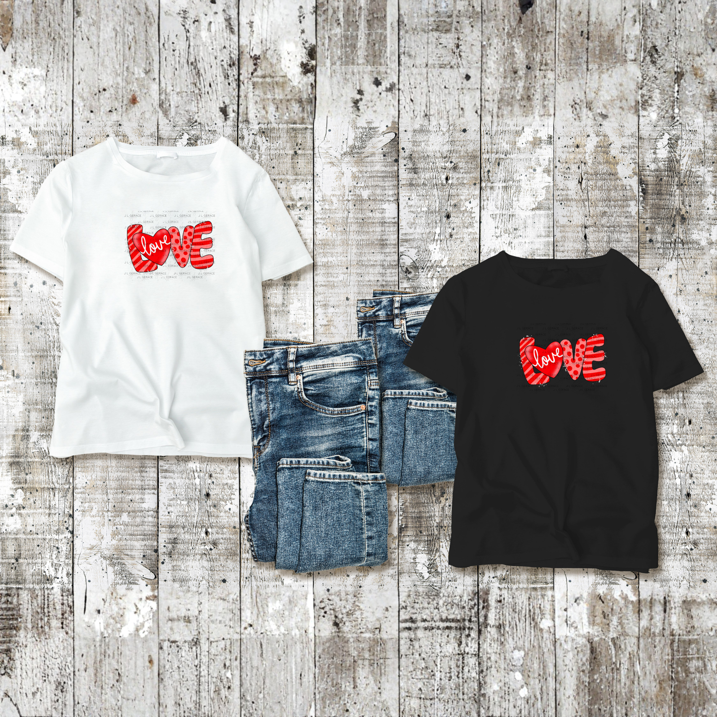 Red Love Word PNG with Heart Paint Splatter Mixed Pattern Design