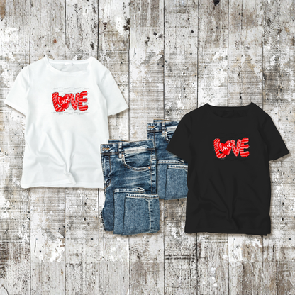 Red Love Word PNG with Heart Paint Splatter Mixed Pattern Design