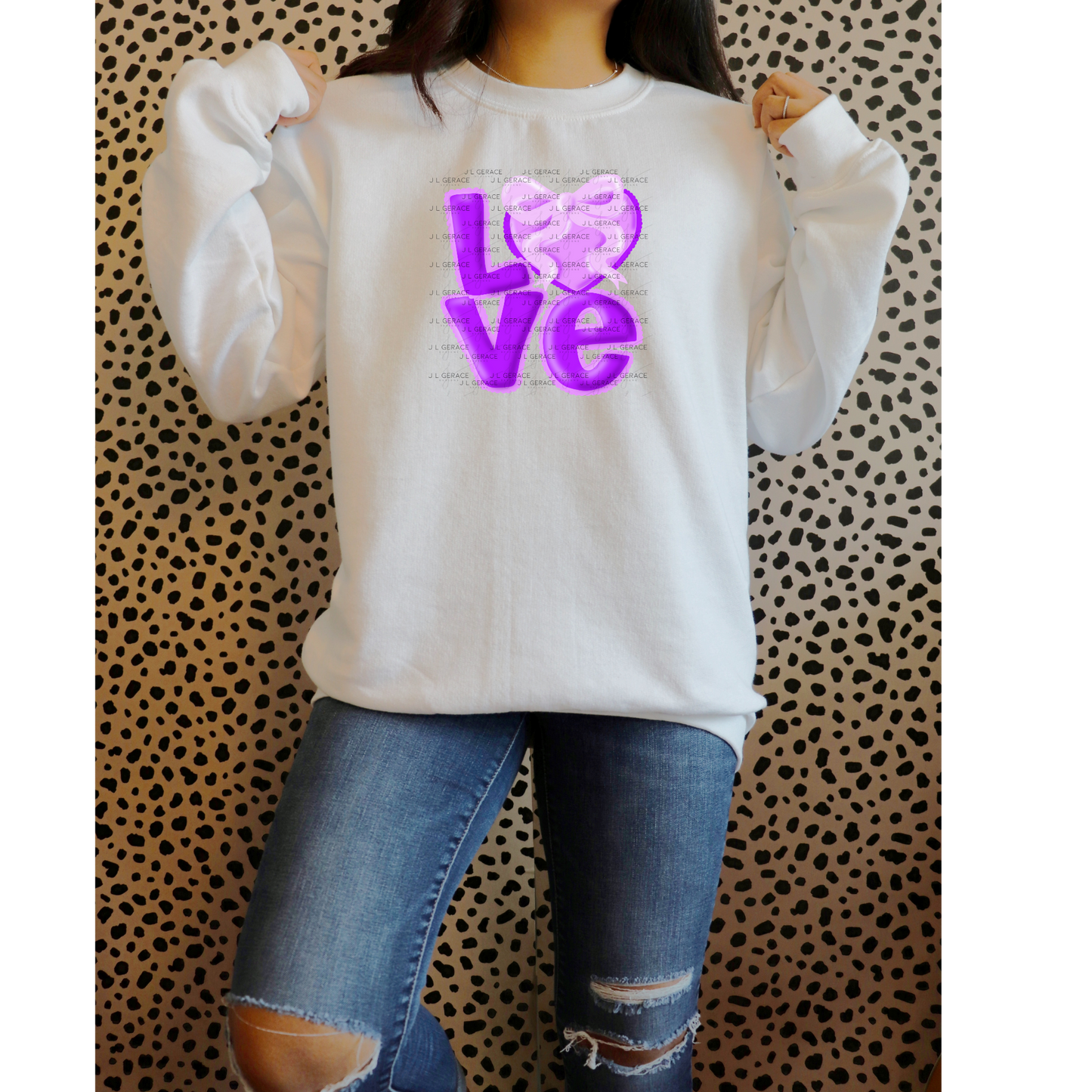 Purple Love Bubble Letter PNG with Heart Bow Design Scalloped Trim