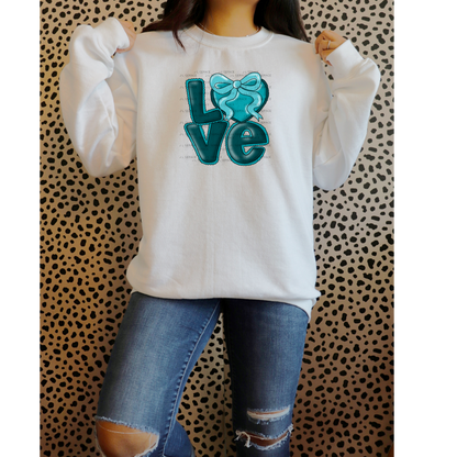 Dark Teal Love Bubble Letter PNG with Bow Accent Black outline Design