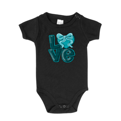 Dark Teal Love Bubble Letter PNG with Bow Accent Black outline Design