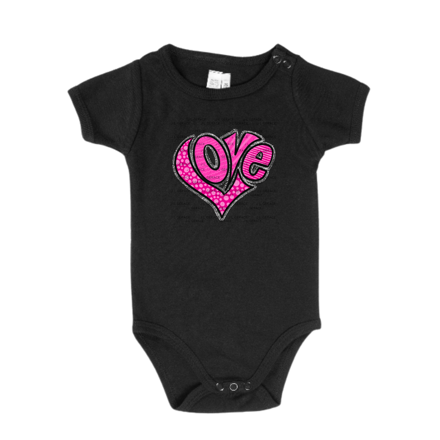 Pink Love Heart Polka Dots and stripes PNG with Glitter Outline Design