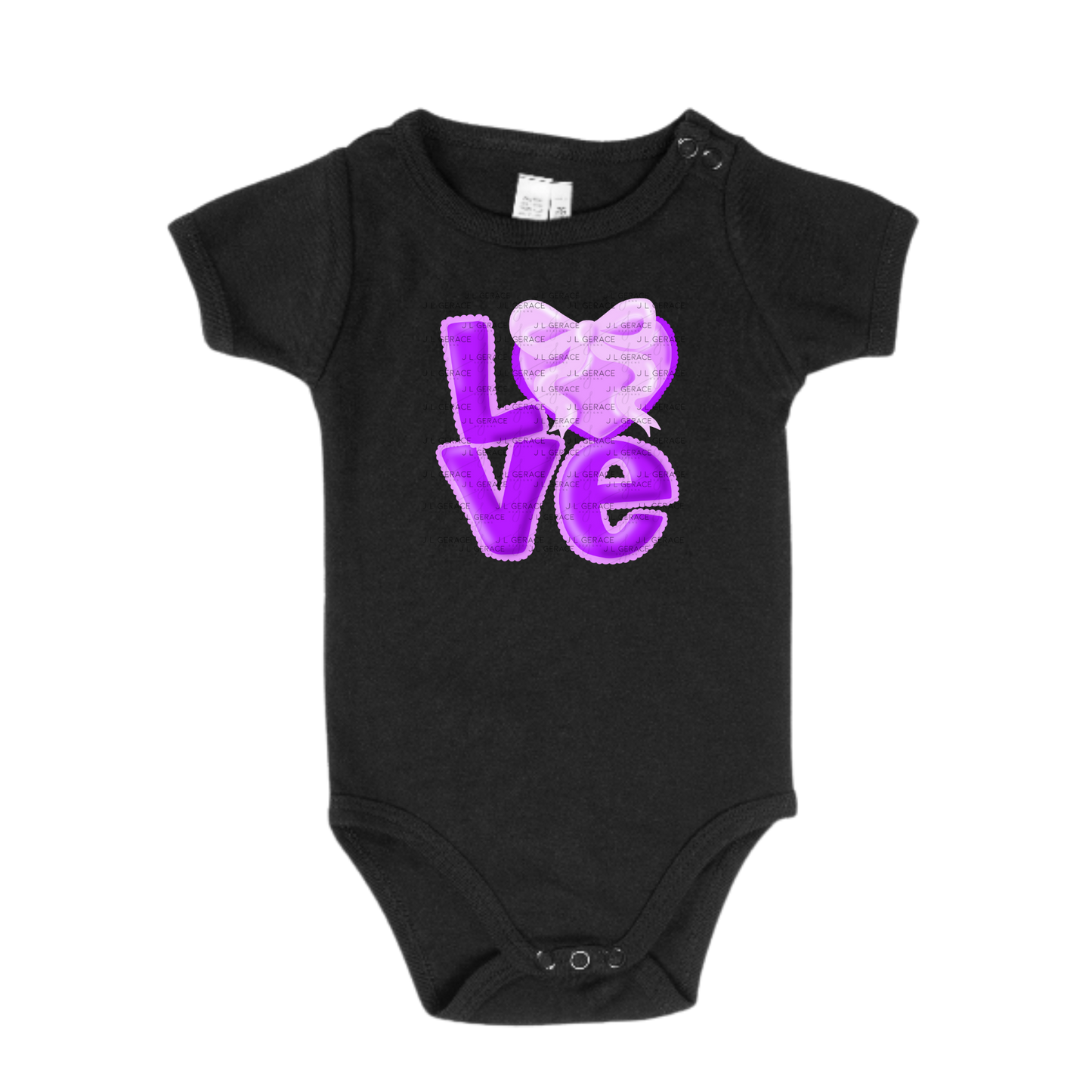 Purple Love Bubble Letter PNG with Heart Bow Design Scalloped Trim