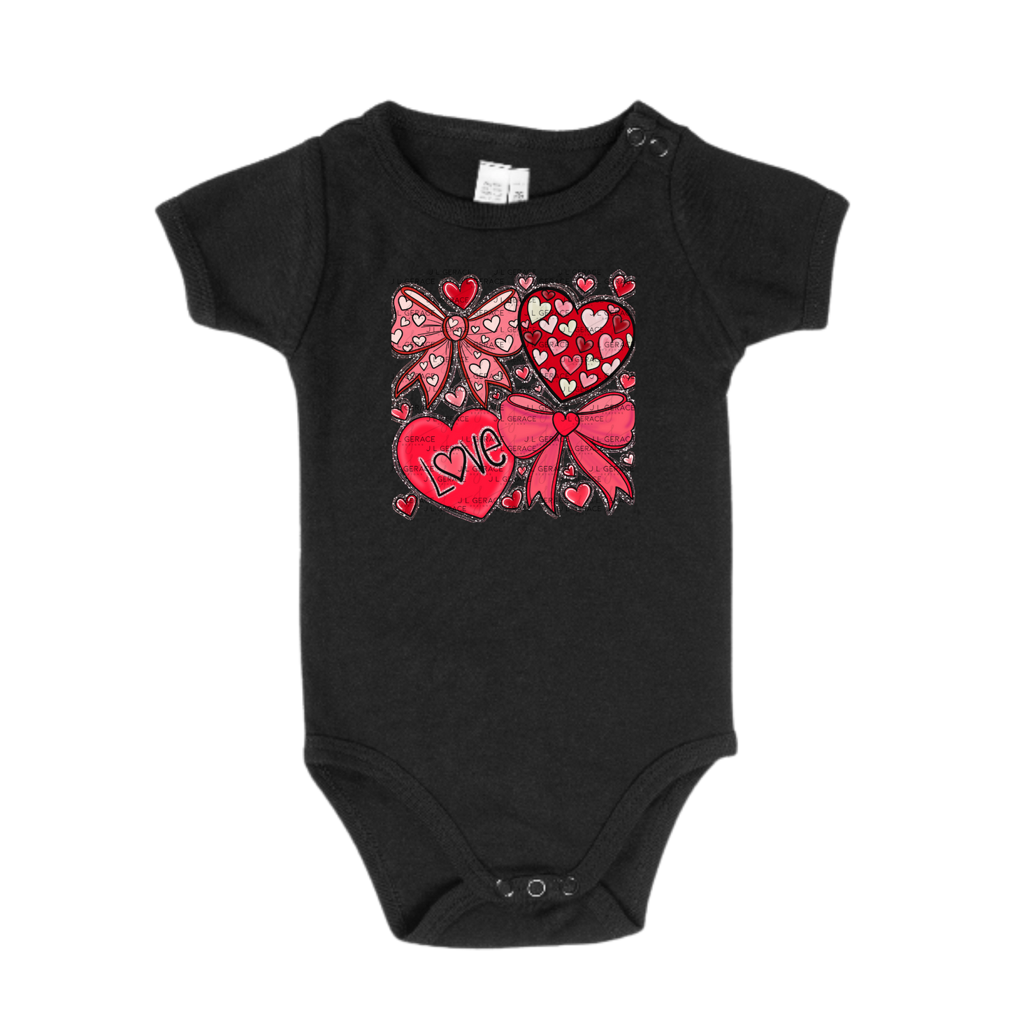 Valentine Love Hearts & Bows PNG with String Glitter Outline