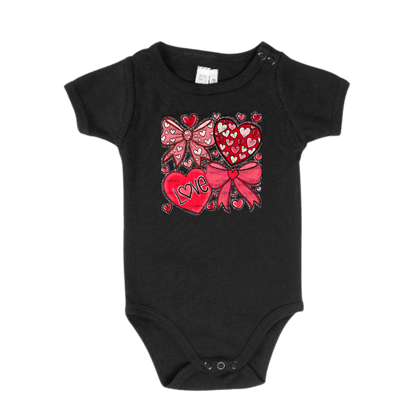 Valentine Love Hearts & Bows PNG with String Glitter Outline