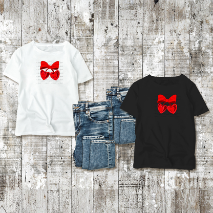 Red Heart Cherries PNG with Bow Glossy Solid Design