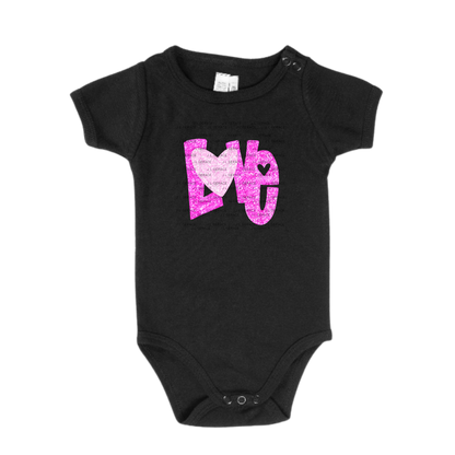 Pink Glitter Love Bubble Letter PNG with Glitter Heart Accent