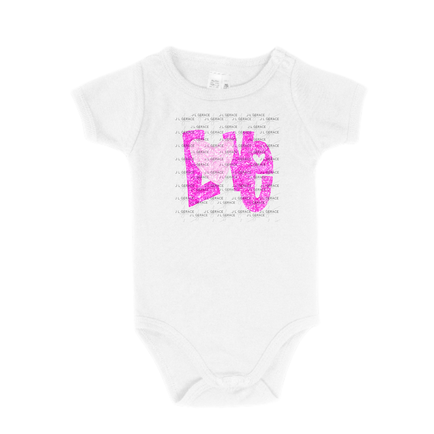 Pink Glitter Love Bubble Letter PNG with Glitter Heart Accent