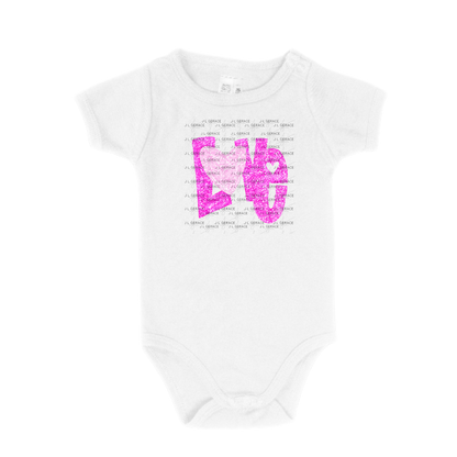 Pink Glitter Love Bubble Letter PNG with Glitter Heart Accent