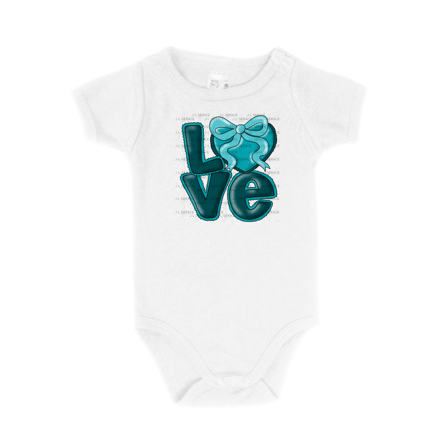 Dark Teal Love Bubble Letter PNG with Bow Accent Black outline Design