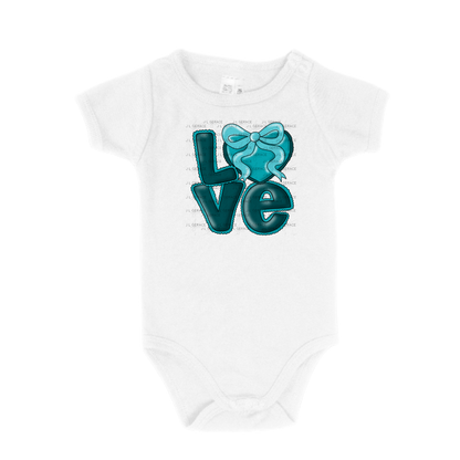 Dark Teal Love Bubble Letter PNG with Bow Accent Black outline Design