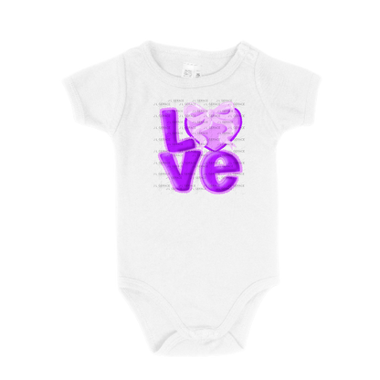 Purple Love Bubble Letter PNG with Heart Bow Design Scalloped Trim