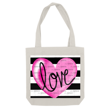 Pink Heart Love Script PNG with Black Handwritten Lettering Black and white stripe background