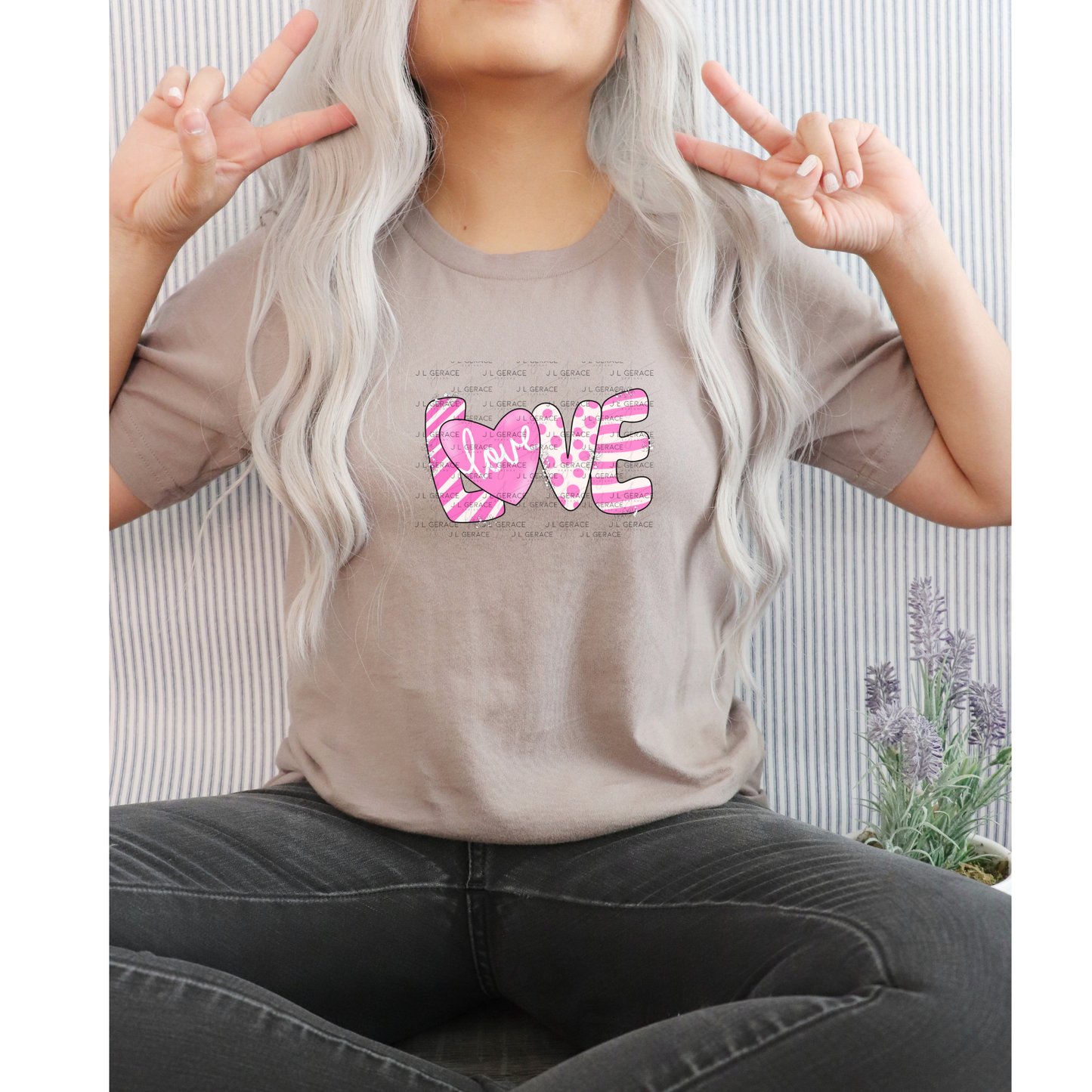 Pink Love Word PNG with Heart – Paint Splatter Mixed Pattern Design