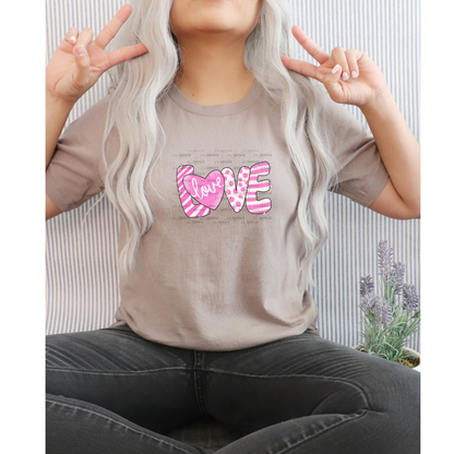 Pink Love Word PNG with Heart – Paint Splatter Mixed Pattern Design
