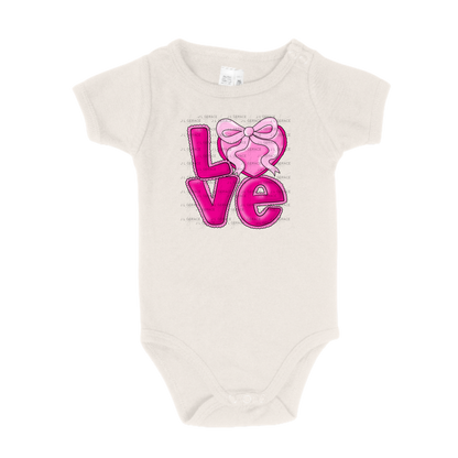 Love Pink Heart Bow PNG Valentine Word Art Design with outline
