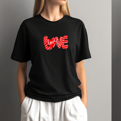 Red Love Word PNG with Heart Paint Splatter Mixed Pattern Design